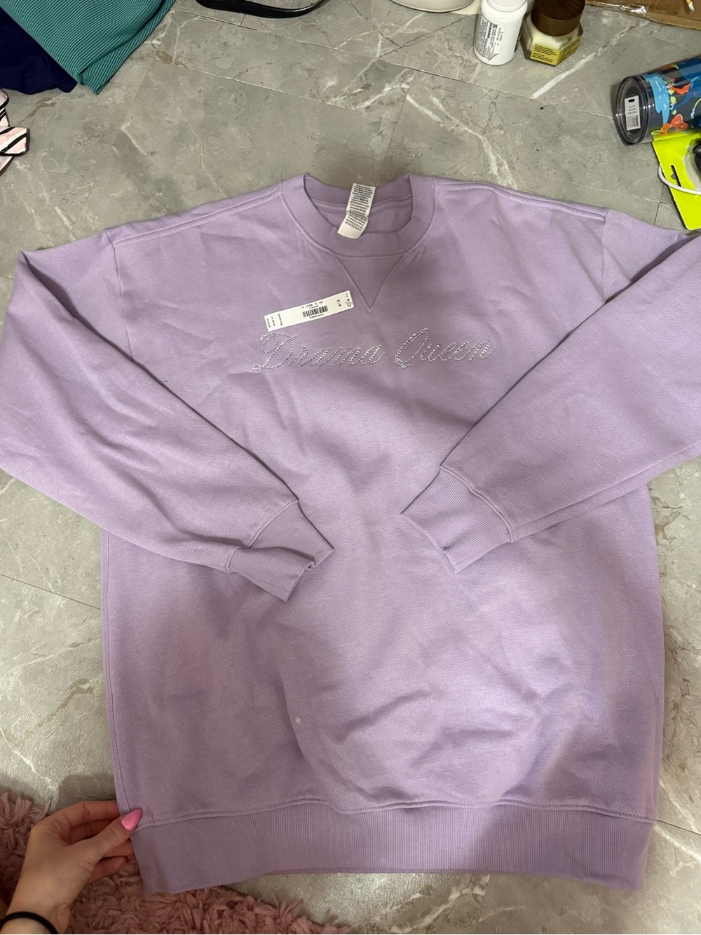 PINK Victoria's Secret Lavender 'Drama Queen' Embroidered Crewneck